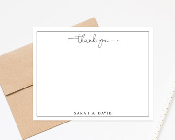Personalized Thank you Stationery, Bordered Stationary Note, Minimalist Stationery card and envelope set, Personalized thank you notecard