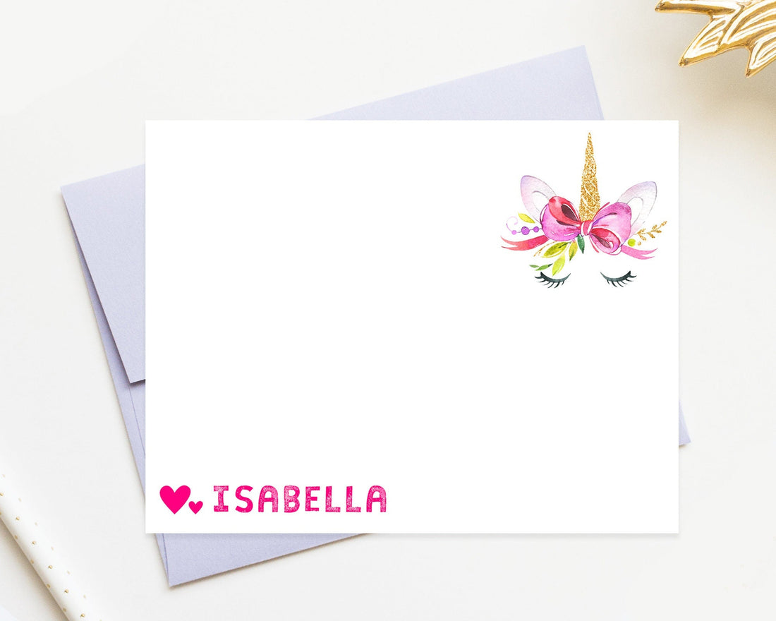 Personalized unicorn stationery set, Unicorn thank you notecard, Children birthday stationery for kids, Cute birthday stationary gift