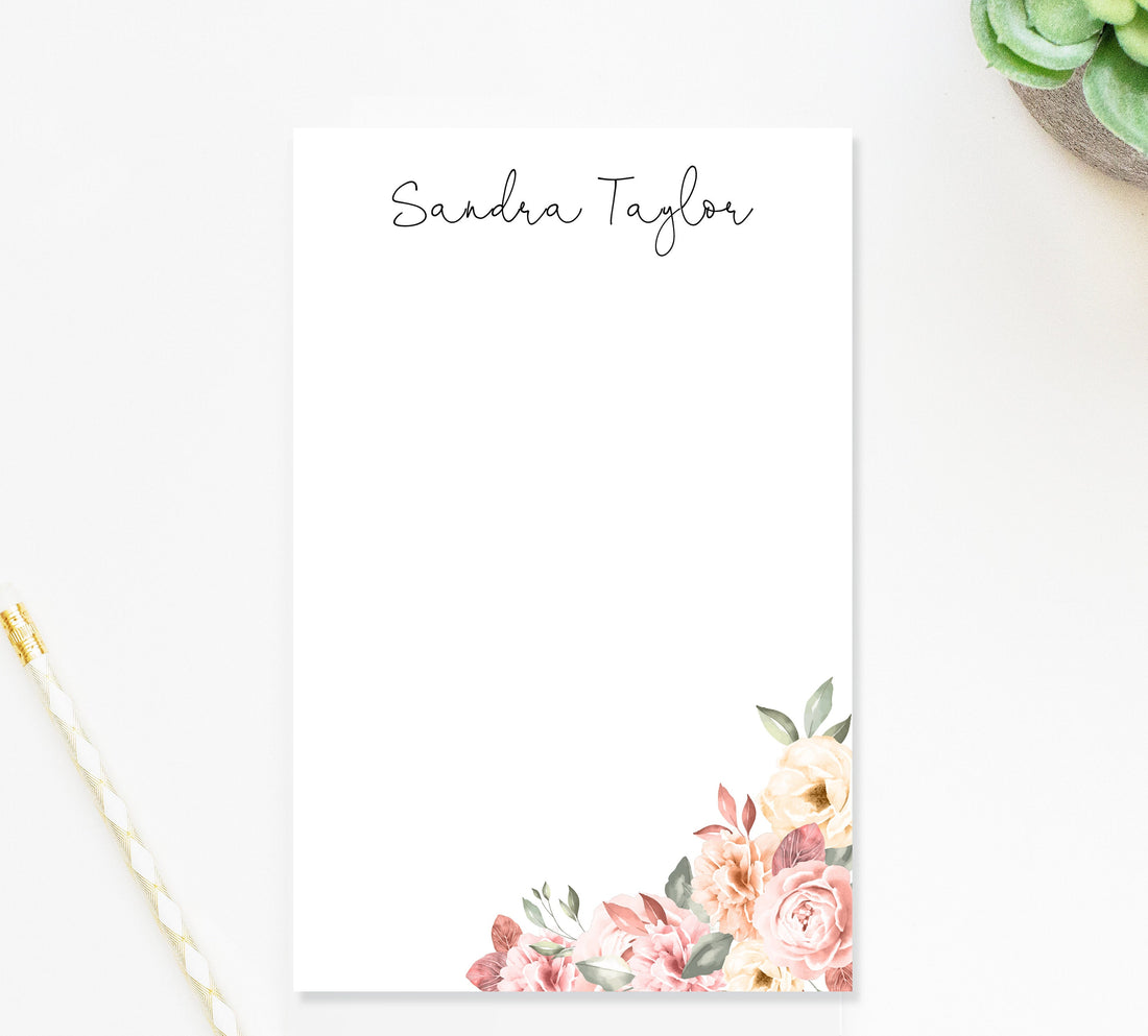 Personalized Floral Notepad Gifts For Mom, Simple Writing Pad with Flowers, Personalized Notepads For Teacher, Custom Stationary Notepad