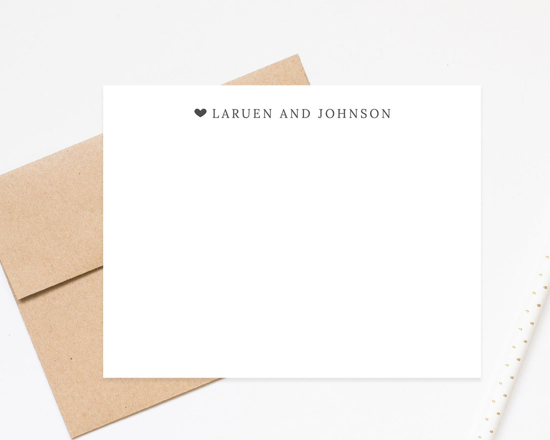 Personalized Stationery Thank You Note from Couple, Personalized Stationery with Envelopes, Minimalist Couple Notecards with Heart, Gift Set