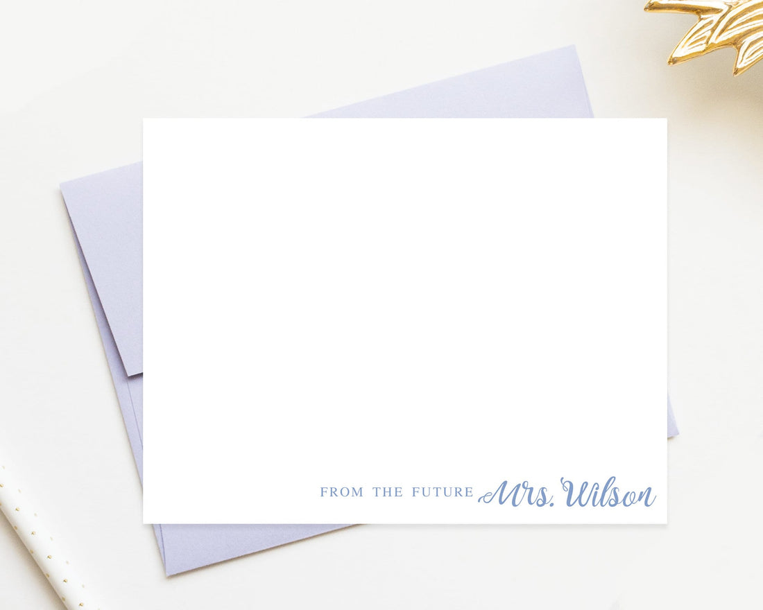 Future Mrs. Calligraphy Personalized Stationery, Bridal Shower Stationary Flat Cards with Envelopes, Wedding Personalized Note Card Set