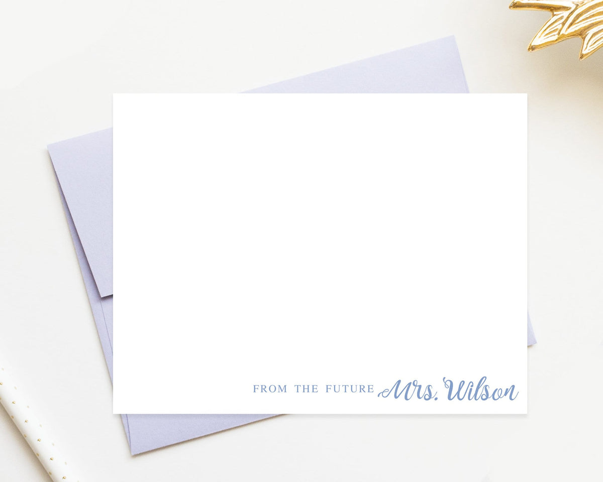 Future Mrs. Calligraphy Personalized Stationery, Bridal Shower Stationary Flat Cards with Envelopes, Wedding Personalized Note Card Set