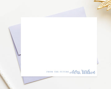 Future Mrs. Calligraphy Personalized Stationery, Bridal Shower Stationary Flat Cards with Envelopes, Wedding Personalized Note Card Set