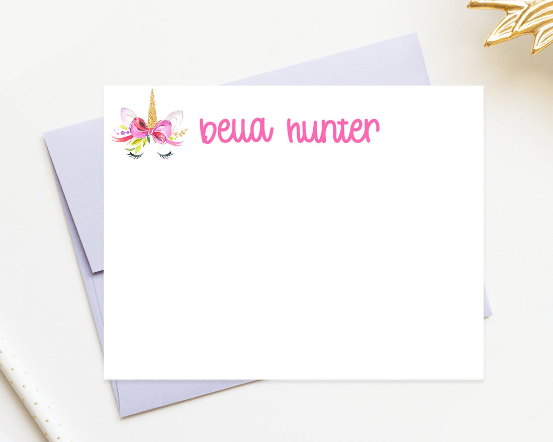 Personalized Unicorn Stationery for Girls, Unicorn Birthday Stationary Card Set, Cute Hello From Notecard, Children Stationery For Her