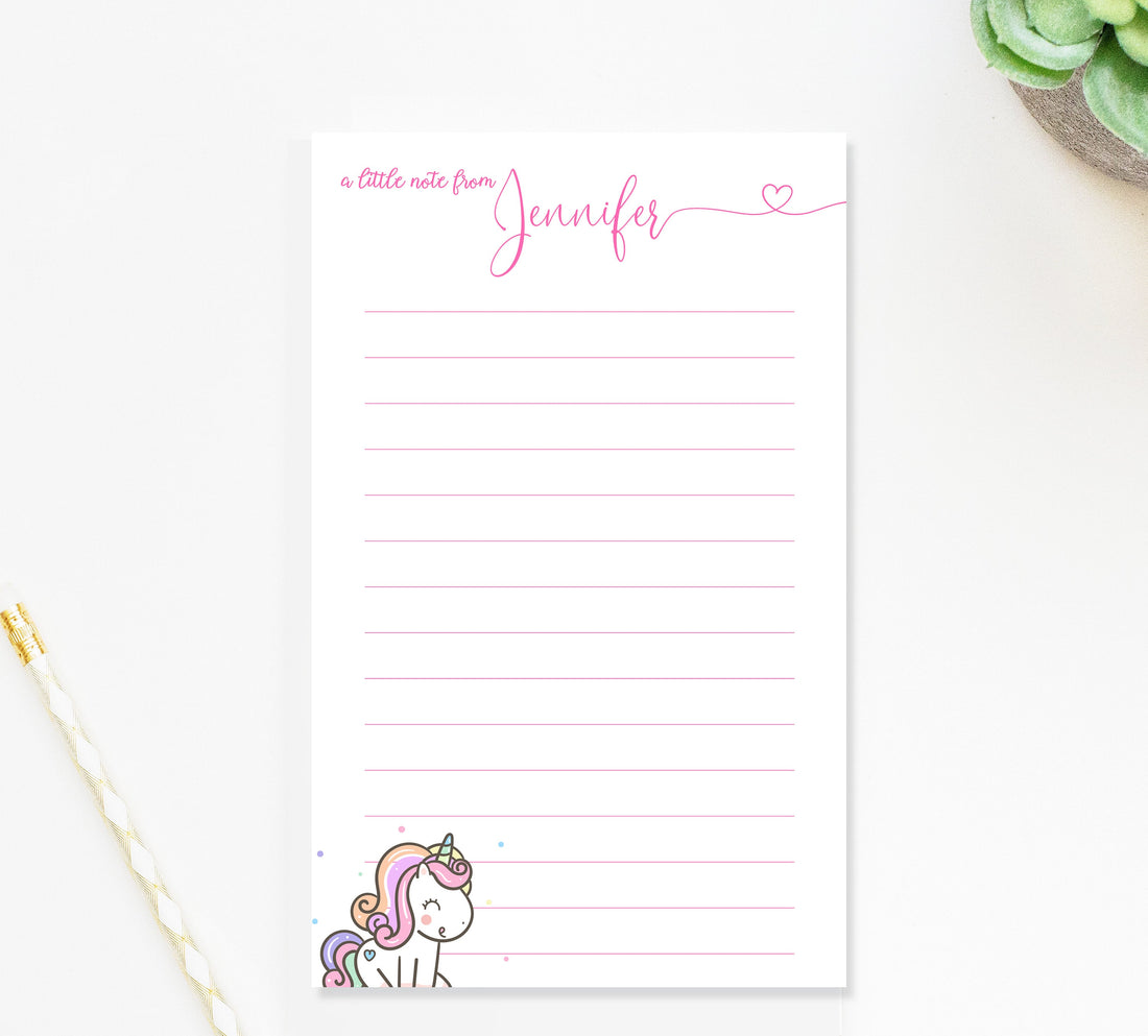 Personalized Unicorn Notepad Stationery for Girls, Birthday Stationary Notepad Set, A Little Note From Note Pad, Children Stationery For Her