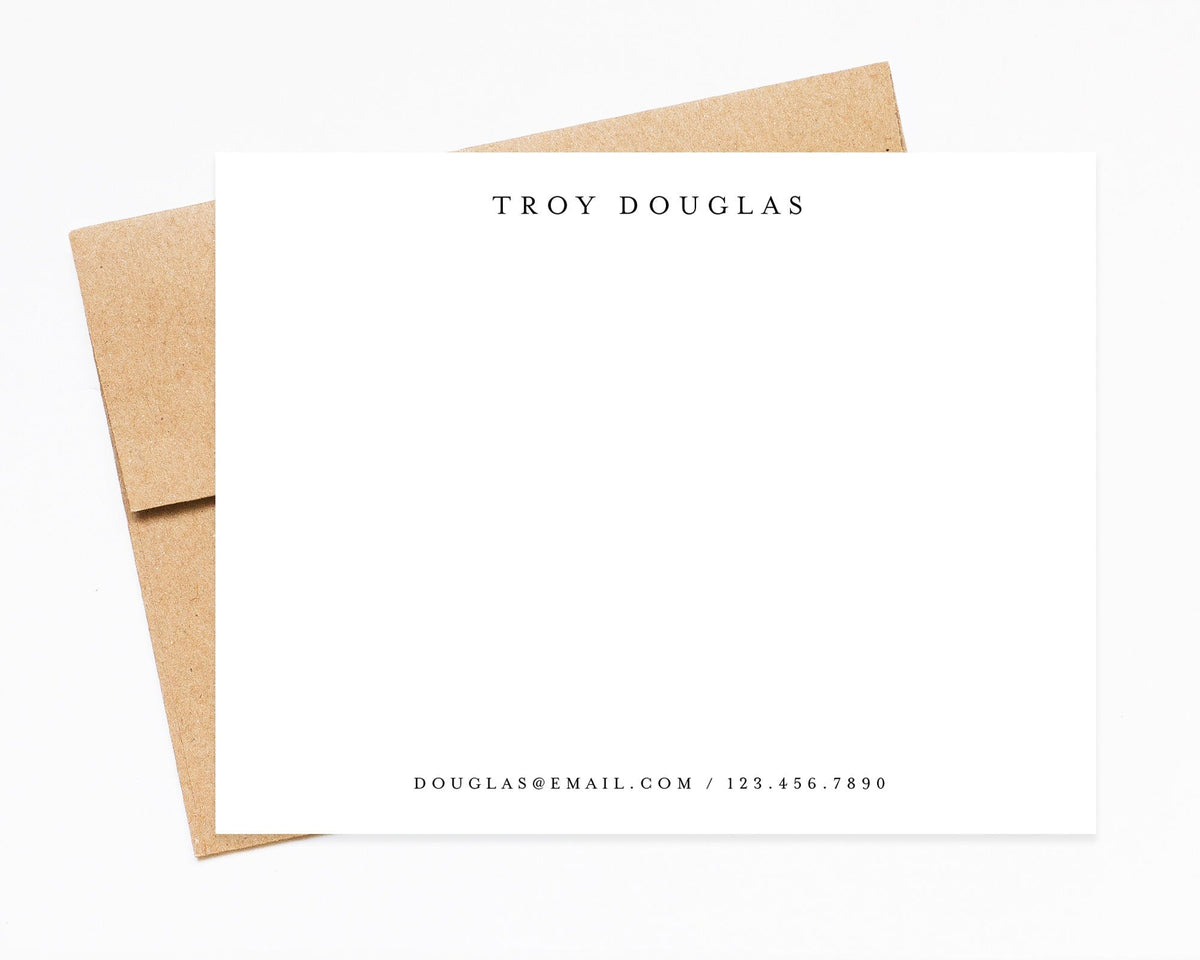 Modern Personalized Stationery, Simple Stationary Note Cards Set with Envelope