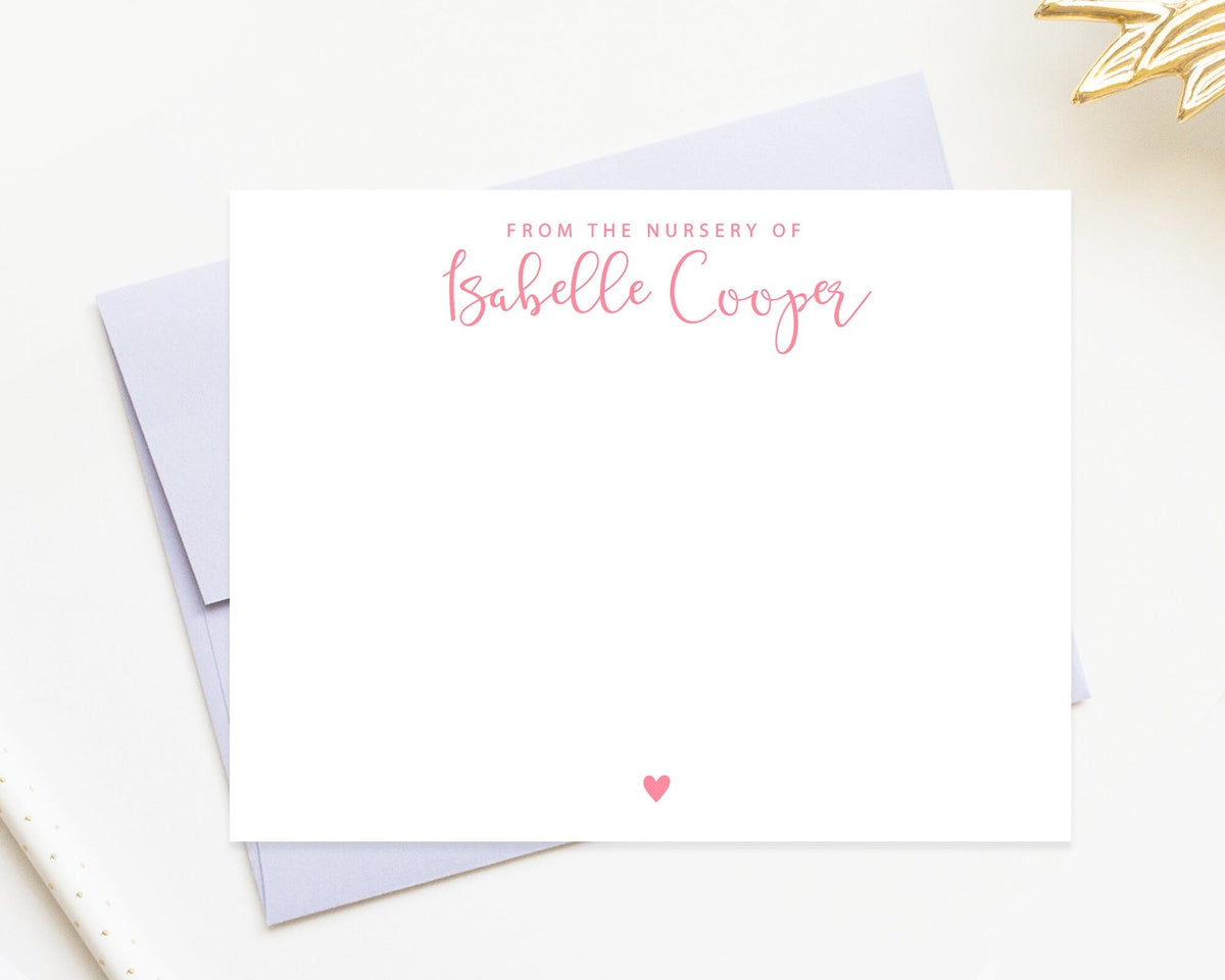 Personalized Stationery Notecard with heart for Baby, New Baby Girl Custom Gift for Mom, From the Nursery of Baby, New Mother Thank You Card