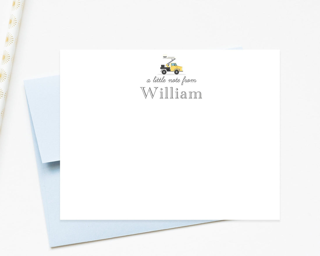 Personalized Construction Truck Stationery for Boys, Toy Birthday Stationary Card, A Little Note From Notecard for Him, Childrens Stationery