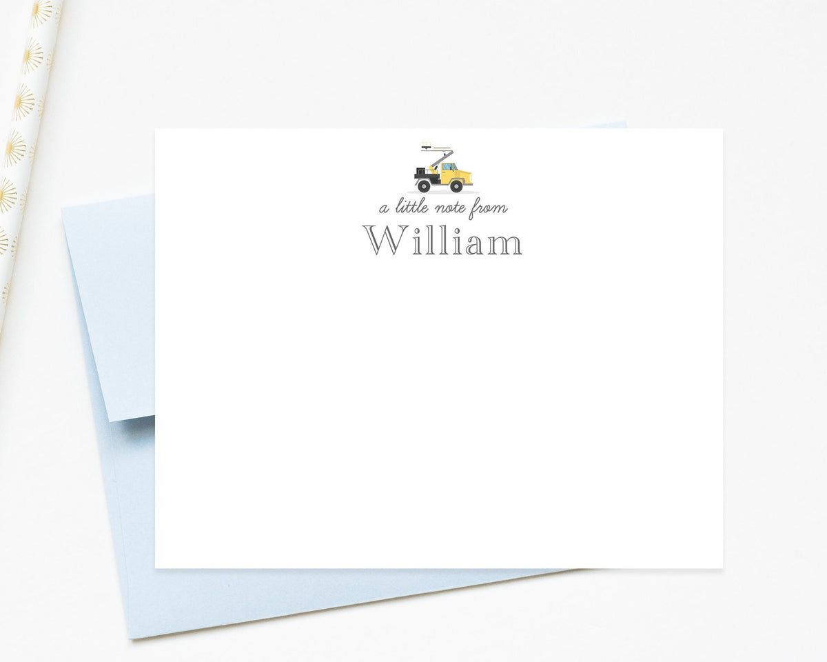 Personalized Construction Truck Stationery for Boys, Toy Birthday Stationary Card, A Little Note From Notecard for Him, Childrens Stationery