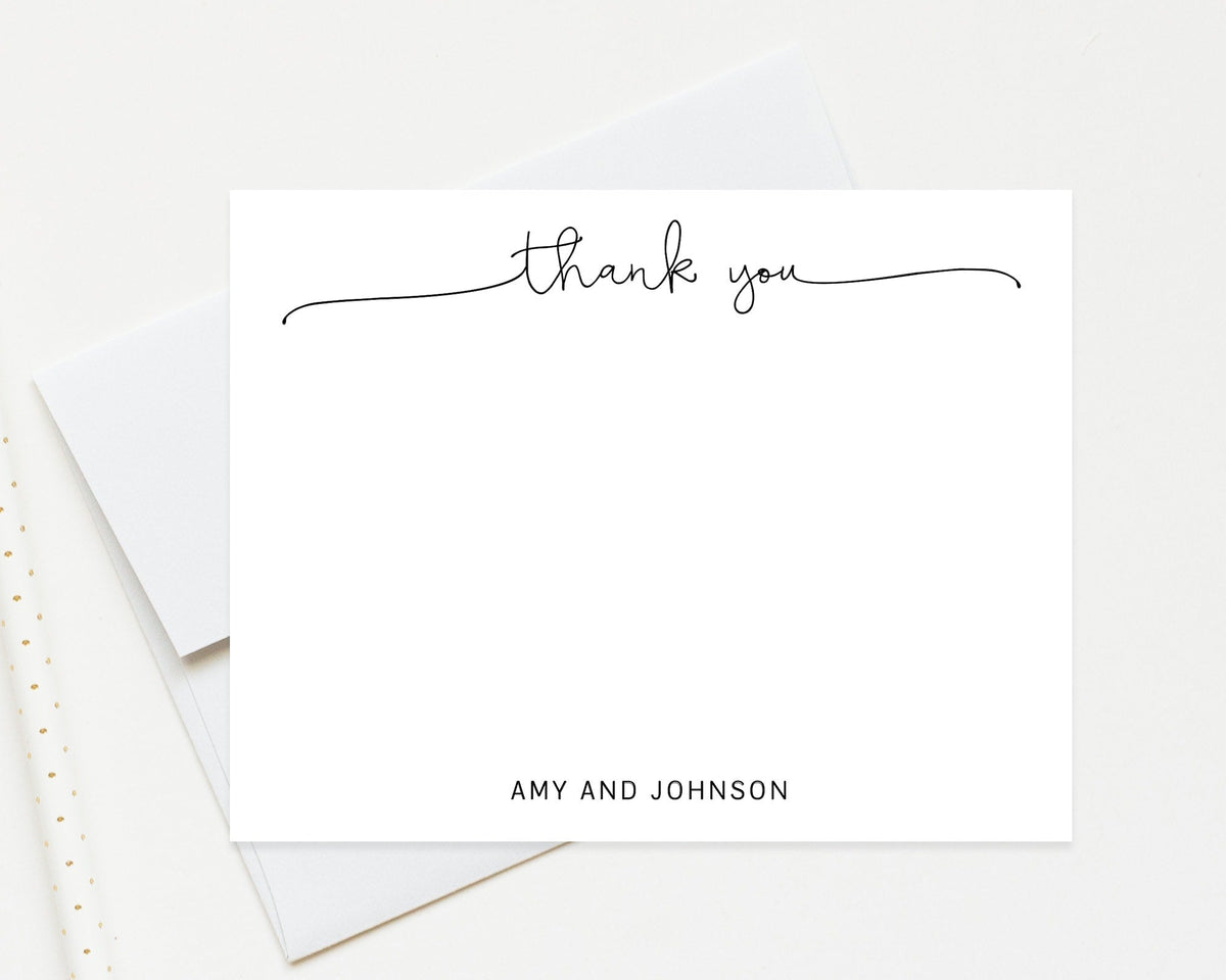 Personalized Thank You Stationery Note Cards with Envelopes, Romantic Script Note Gift Set, Thankful Family Letters Business Stationary