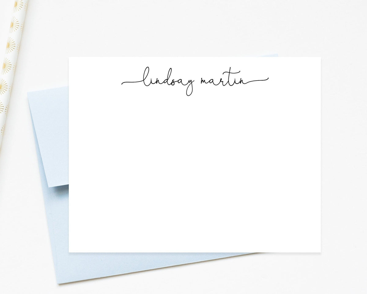 Script Personalized Stationary Cards Set, Elegant Flat Notecards, Script Stationery Set for Women for Her Gift, Personalized Gift for Her