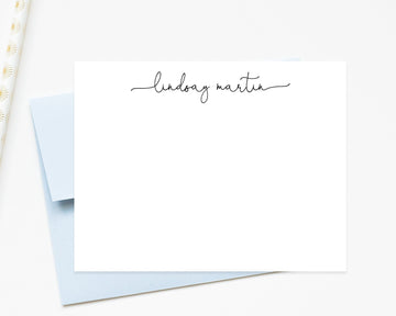 Script Personalized Stationary Cards Set, Elegant Flat Notecards, Script Stationery Set for Women for Her Gift, Personalized Gift for Her