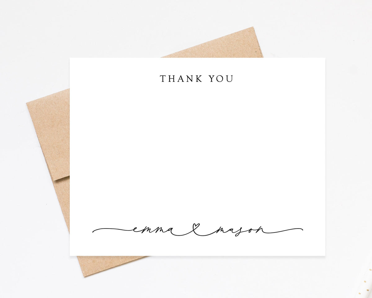 Custom Thank You Notecards for Couple, Personalized Script Stationary with Swash, Personalized Wedding Thank You Notes