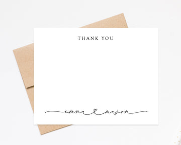 Custom Thank You Notecards for Couple, Personalized Script Stationary with Swash, Personalized Wedding Thank You Notes