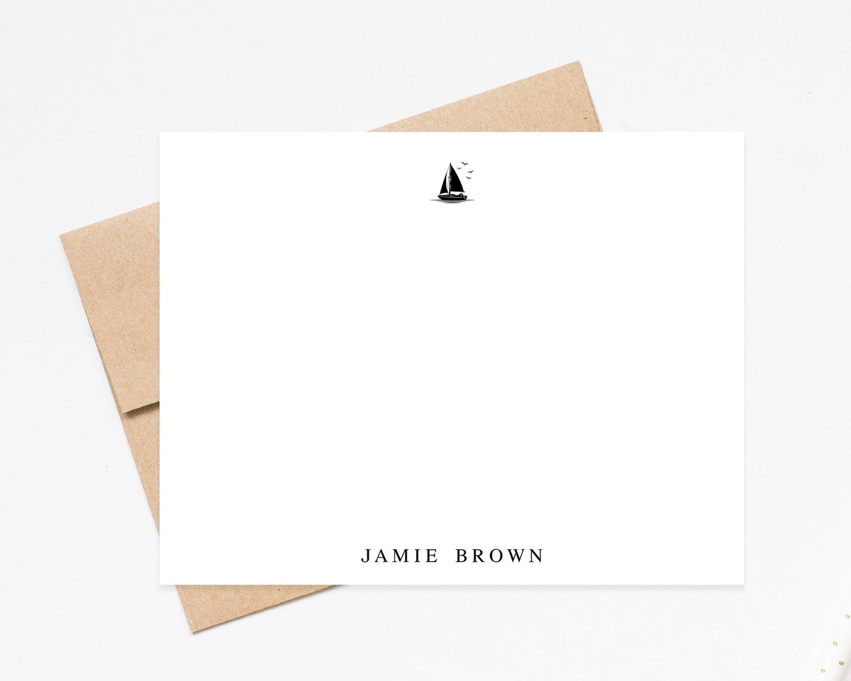 Personalized Modern Stationary with Sailboat, Custom Stationery Gift Card for Business, Modern Notecard for Work, Stationary with Envelope