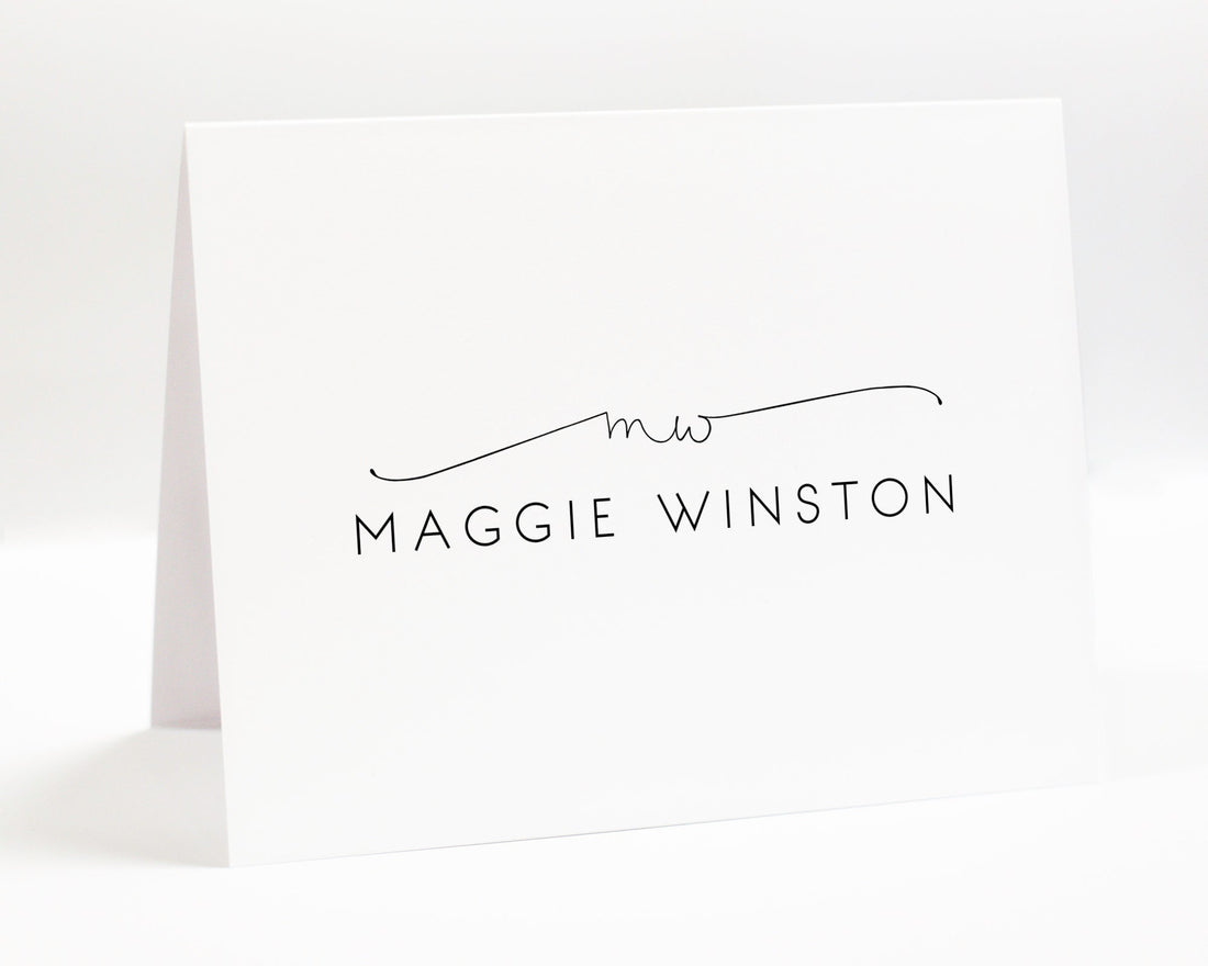 Personalized Folded Monogram Initials Stationery Set of 10, Stationary Notecards, Greeting Card with Custom Stationary, Folded Note Card