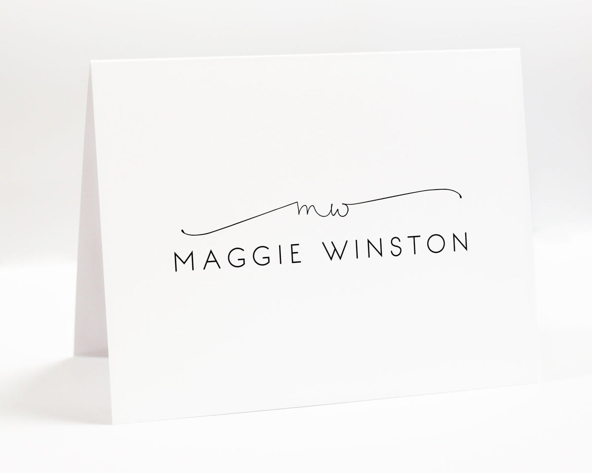 Personalized Folded Monogram Initials Stationery Set of 10, Stationary Notecards, Greeting Card with Custom Stationary, Folded Note Card