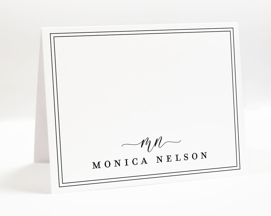 Personalized Folded Stationary With Monogram and Border, Thank You Notes with Monogram, Letter Greeting Card for Note Thank You Stationery