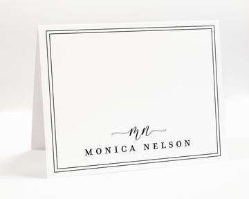 Personalized Folded Stationary With Monogram and Border, Thank You Notes with Monogram, Letter Greeting Card for Note Thank You Stationery