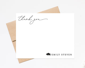 Thank You Personalized Graduation Stationery Set, Stationary Flat Card with Envelope, Personalized Grad Stationary Thank You Notes with Cap