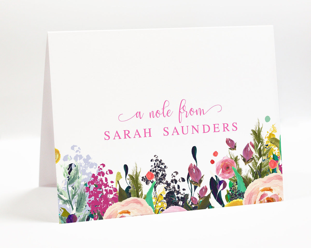 Personalized Floral Greeting Stationary, Summer Stationery Folded Note, Grateful Thank you Floral Custom Card, Colorful Folded Gift for Mom
