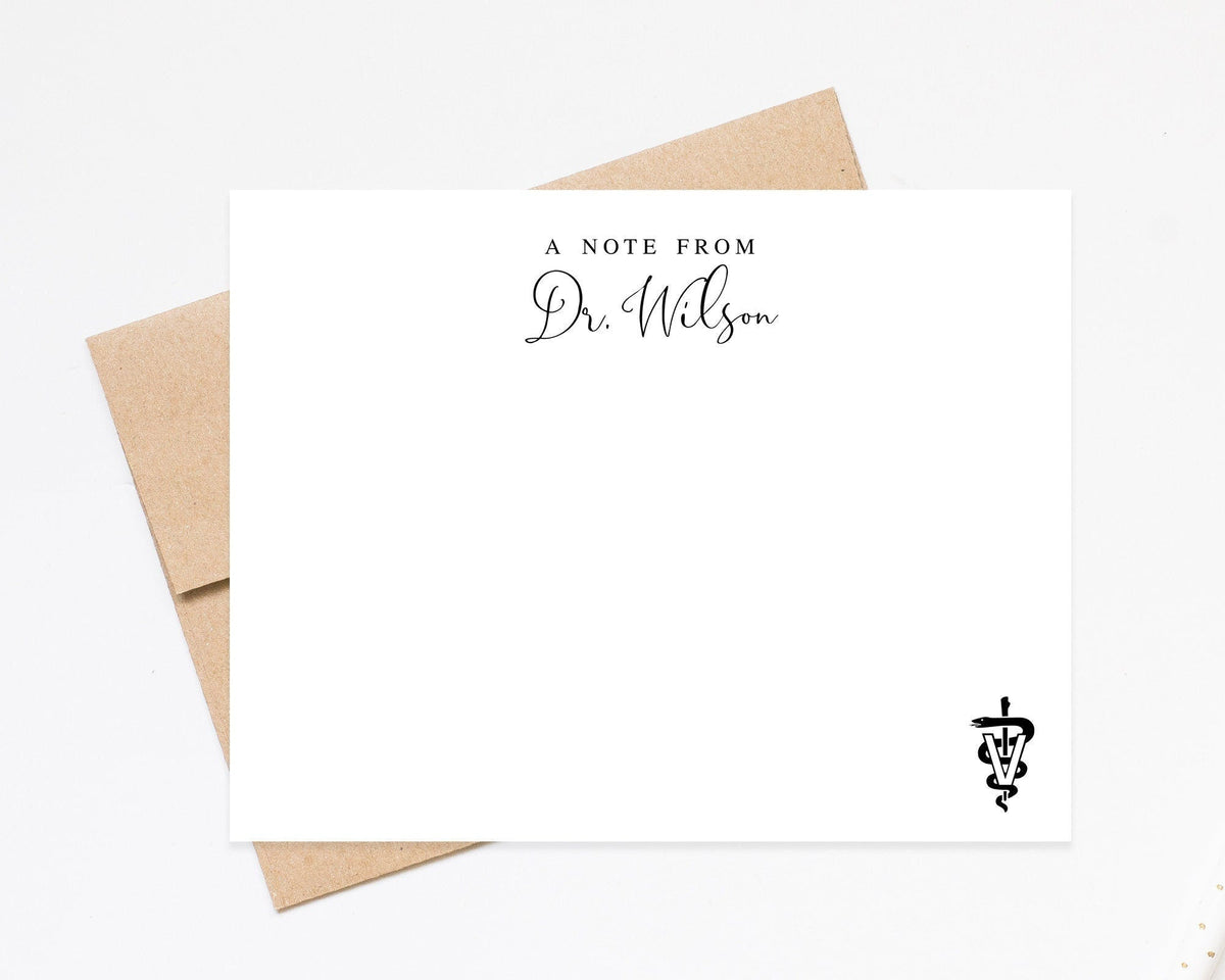 Vet Caduceus Stationery, A Note From Veterinary Stationary, Custom Message From Doctor, Modern Stationery Gift For Vet Doctor, Medical Card