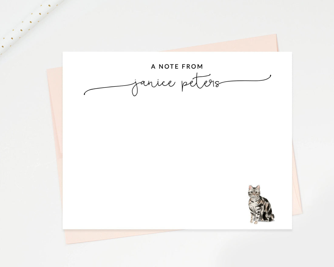 Personalized Cat Stationary, A Note From Custom Notecard Stationary, Cat Lover Stationery, Simple Stationery Cards, Cat Lovers Gift Set