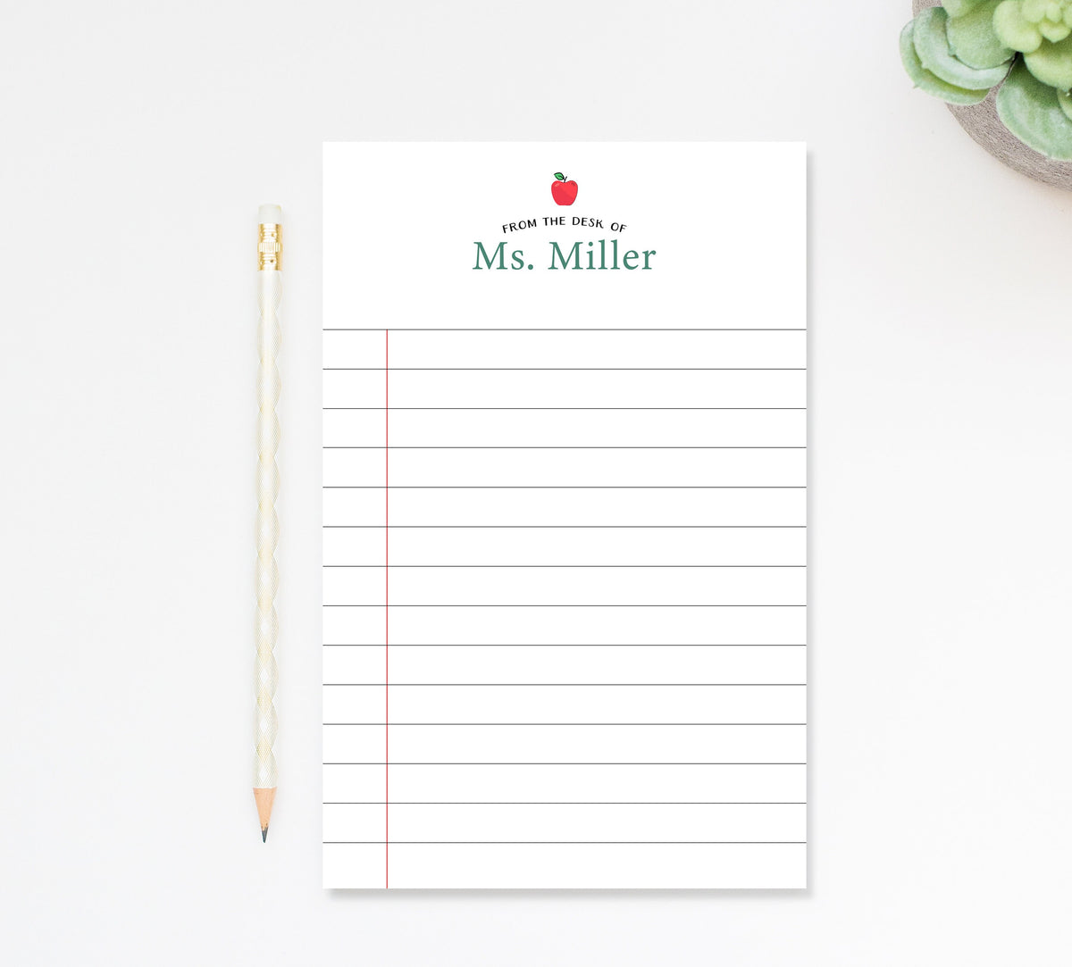 Personalized Lined Notepad with Apple, Custom Stationery Teacher Gift, Back to School Writing Pad, Note From Teacher Stationery Set Under 25