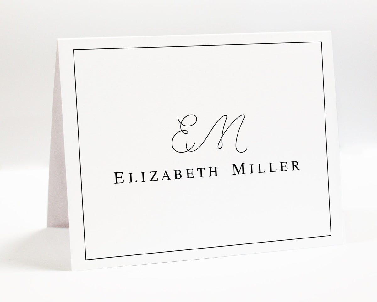 Personalized Folded Greeting Card with Monogram, Custom Stationery for Letter Writing, Simple Elegant Gift Set, Thank You Card For Business