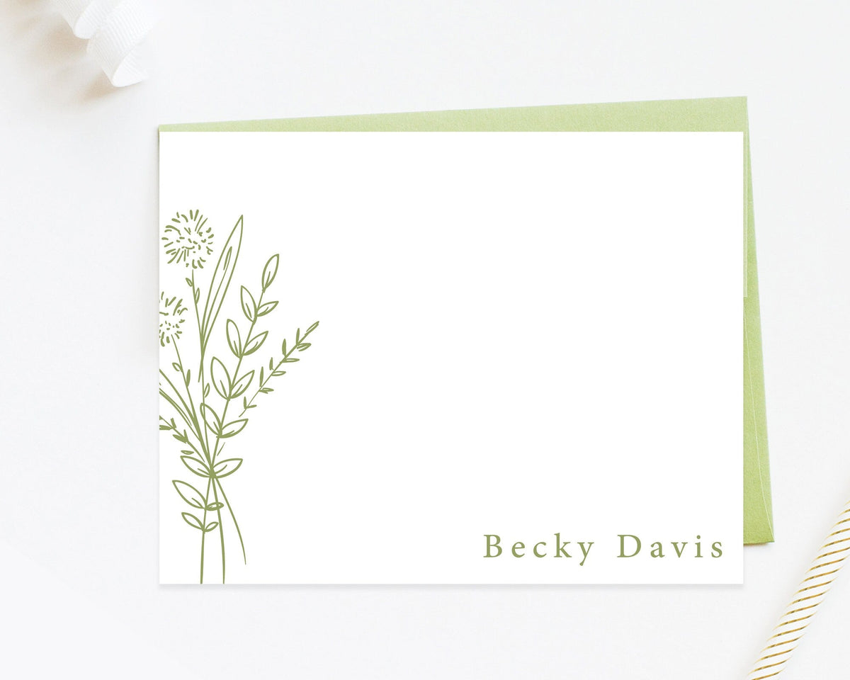 Personalized Minimalist Stationary Cards Gift Set for Her, Simple Flat Notecards, Thank You Stationery Card Set Flat Note and Envelopes