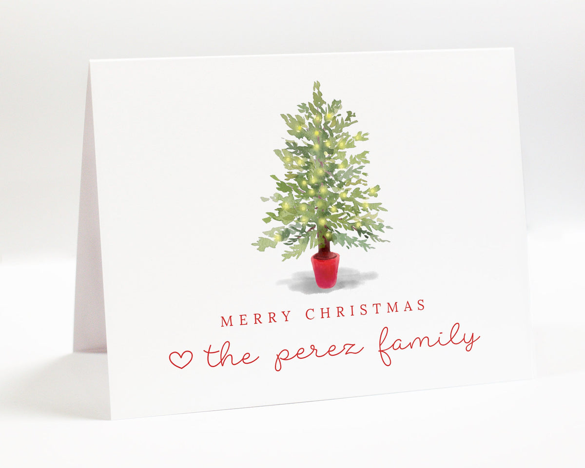 Personalized Christmas Card with Tree, Merry Christmas from the Family Stationary Letter, Holiday Stationery Set, Simple Christmas Card