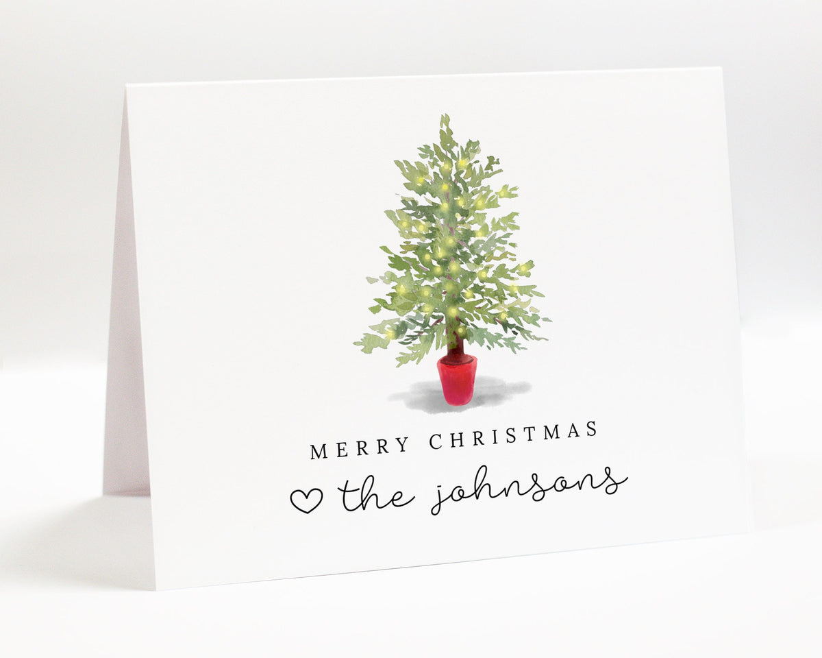 Personalized Christmas Card with Tree, Merry Christmas from the Family Stationary Letter, Holiday Stationery Set, Simple Christmas Card