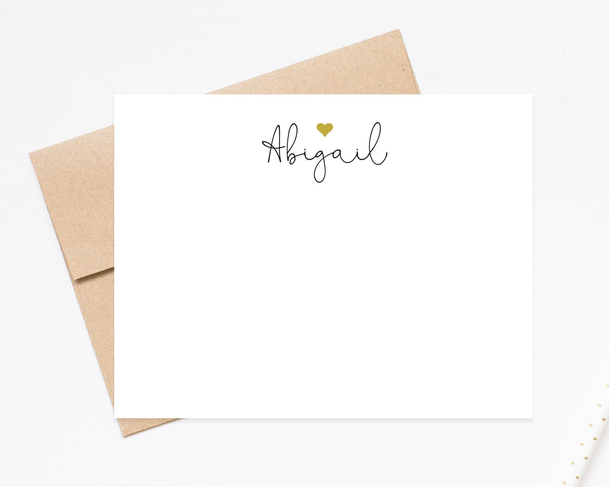 Personalized Stationary Gift Set with Heart, Simple Stationary Gift for Her, Personalized Thank You Cards With Return Address Envelopes