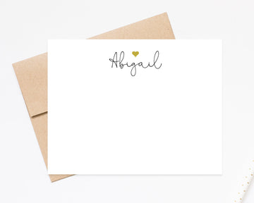 Personalized Stationary Gift Set with Heart, Simple Stationary Gift for Her, Personalized Thank You Cards With Return Address Envelopes