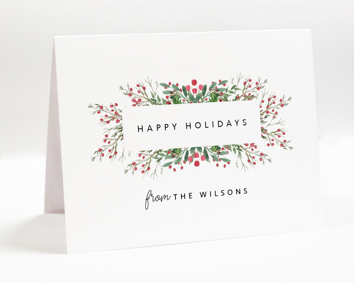 Personalized Happy Holidays Greeting Card Set, Custom Holiday Stationery for Family Notes, Thank You Cards with Envelopes for The Holidays