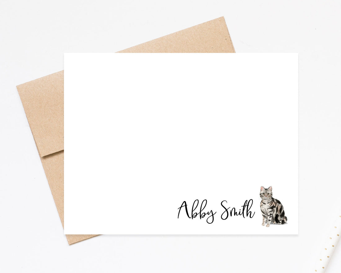 Personalized Cat Note Cards Stationary Gift for Her, Custom Notecard Stationary Set, Teacher Stationery with Envelopes, Cat Stationery Cards