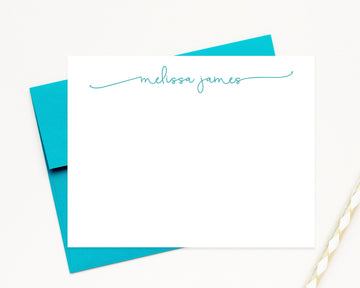 Stretched Scripted Personalized Stationery Note Cards, Flat Cards with Envelopes, Personalized Stationary
