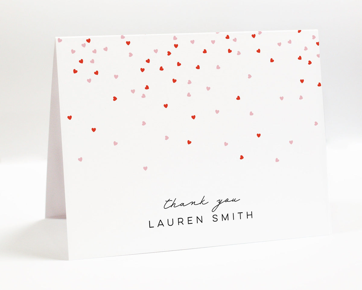 Personalized Valentine Thank You Stationary Notecards, Custom Thank You Cards with Hearts, Stationary Wedding Thank You Card
