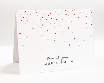 Personalized Valentine Thank You Stationary Notecards, Custom Thank You Cards with Hearts, Stationary Wedding Thank You Card