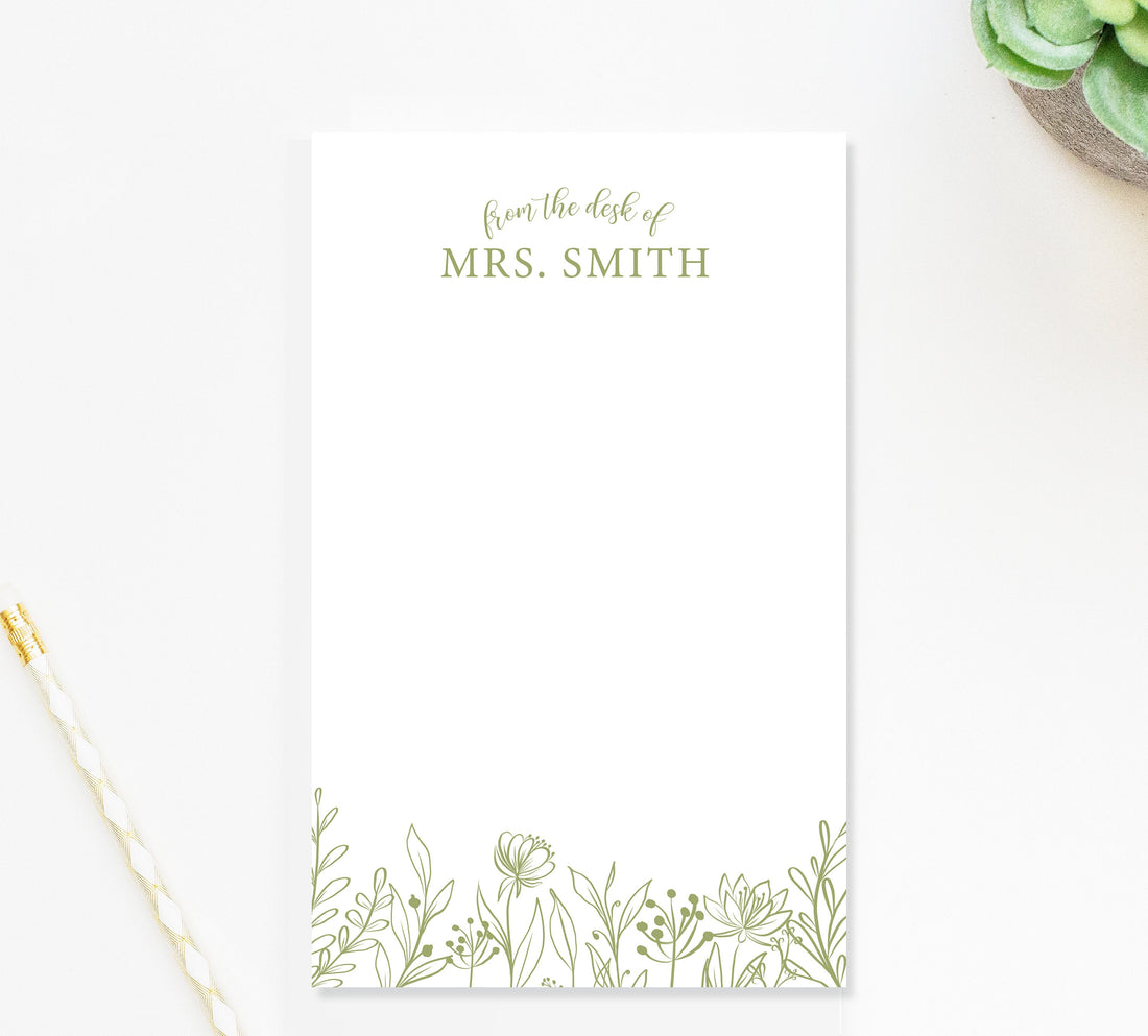 Personalized Notepad Gift for Teacher, Botanical Leaves Notepad, Personalized Notepad Gift for Her Him, Customized Stationary Under 25