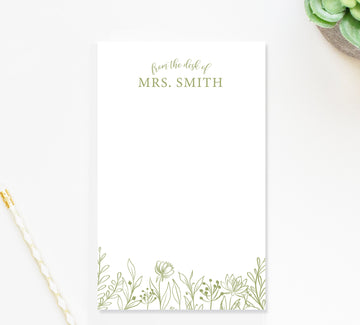 Personalized Notepad Gift for Teacher, Botanical Leaves Notepad, Personalized Notepad Gift for Her Him, Customized Stationary Under 25