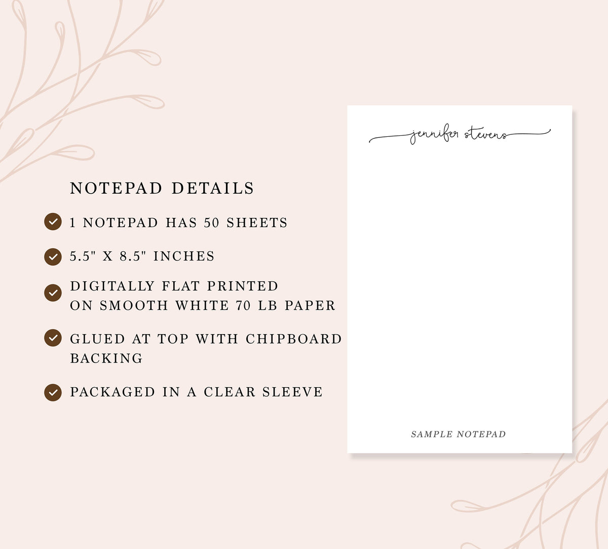 Personalized Script Notepad, Simple and Elegant Notepad, Personalized Notepad Gift for Writers, Customized Notepad Stationery Under 25