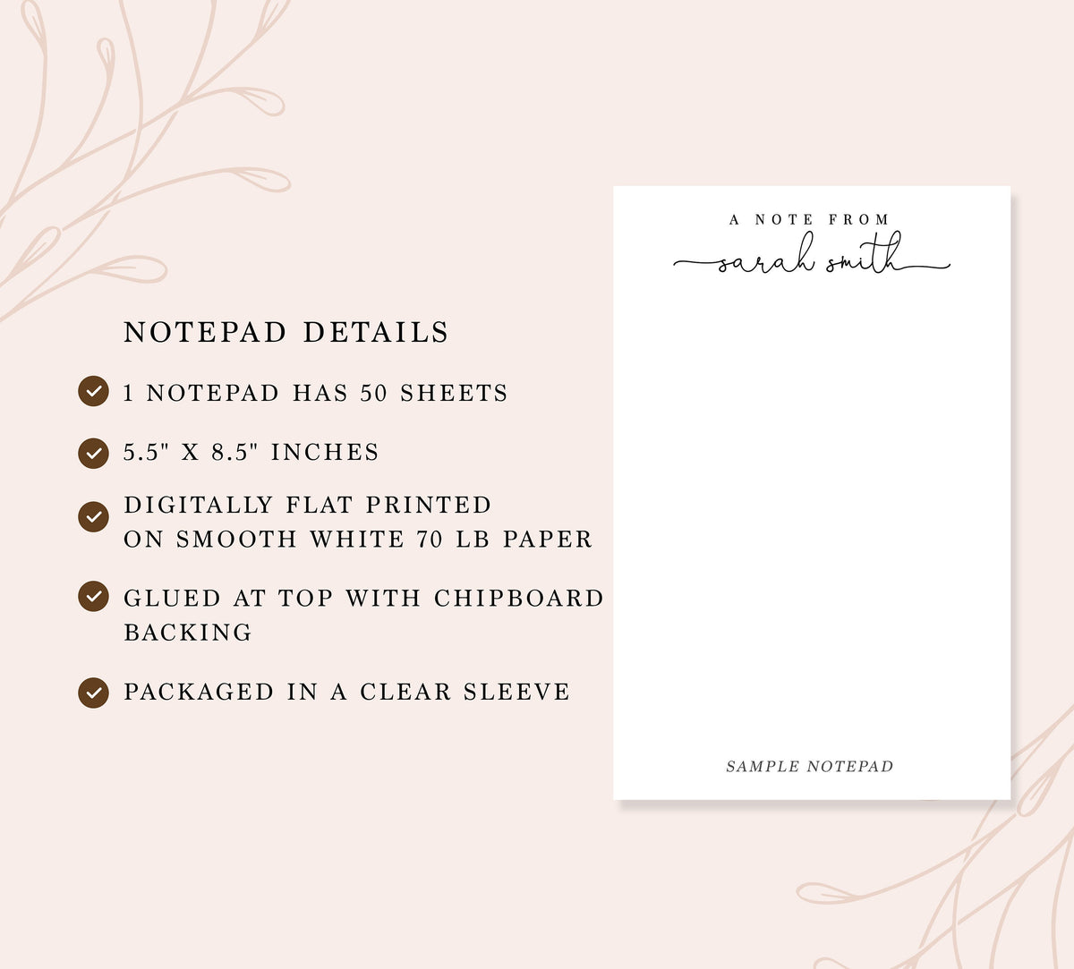 Script Personalized Notepad, Personalized Notepad Gift for Writers, Simple and Elegant Notepad, Customized Notepad Stationery Under 25