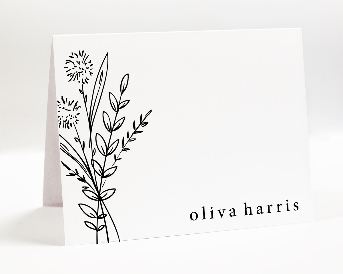 Personalized Folded Minimalist Stationary Cards Gift Set for Her, Simple Flat Notecard, Thank You Stationery Card Set Flat Note Envelope