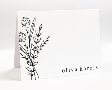 Personalized Folded Minimalist Stationary Cards Gift Set for Her, Simple Flat Notecard, Thank You Stationery Card Set Flat Note Envelope