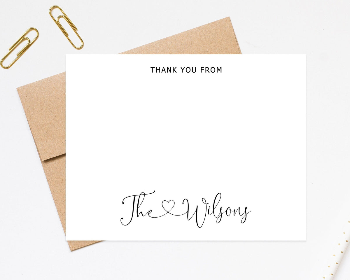 Personalized Stationary, Thank you Stationery for Family Notecard, Baby Shower Thank you Cards, Cute Stationery and Envelope Set with Heart
