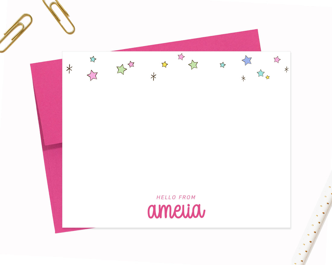 Personalized Star Stationery for Girls, Stars Birthday Stationary Card Set, Cute Hello From Notecard, Children Stationery For Her, Gift Card
