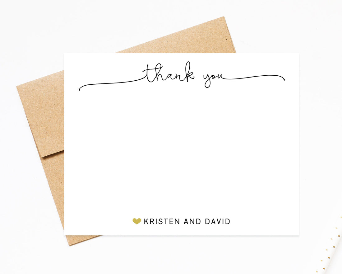 Thank You Couple Personalized Stationery with Envelopes, Elegant Script Thank You Notecards Envelopes, Newlywed Thank you Stationary Set