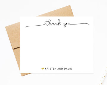 Thank You Couple Personalized Stationery with Envelopes, Elegant Script Thank You Notecards Envelopes, Newlywed Thank you Stationary Set
