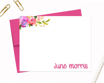 Personalized Stationery for Her with Floral Watercolor, Colorful Stationary Card Set, Cute Stationery with Flower, Custom Note Cards